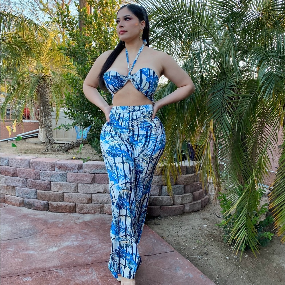 Tropical Blue Halter Jumpsuit